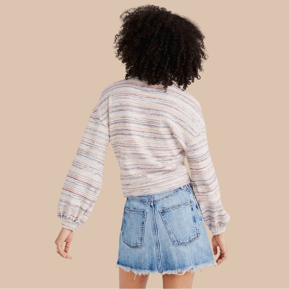 Madewell ‘Bubble-Sleeve Crop Top’ Sweatshirt in “Rainbow Stripe” Size Small - Picture 4 of 16
